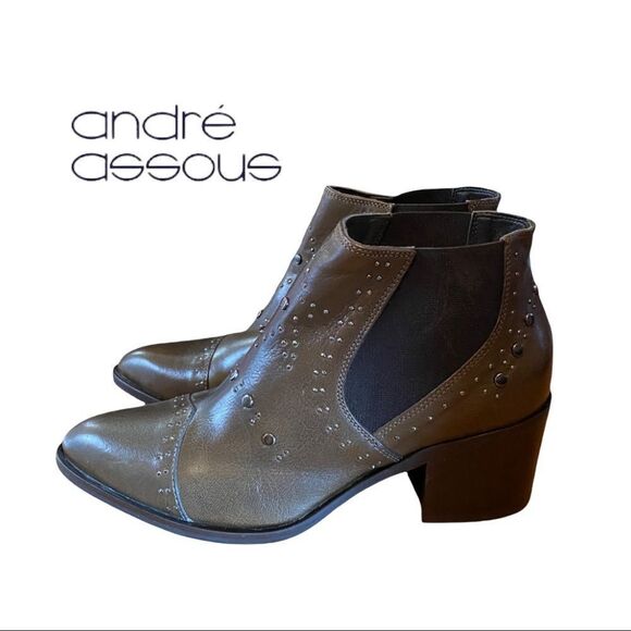 New in Box Andre Assous "Frankie" Brown Calf Leather Ankle Boots Booties 9 - Picture 1 of 5